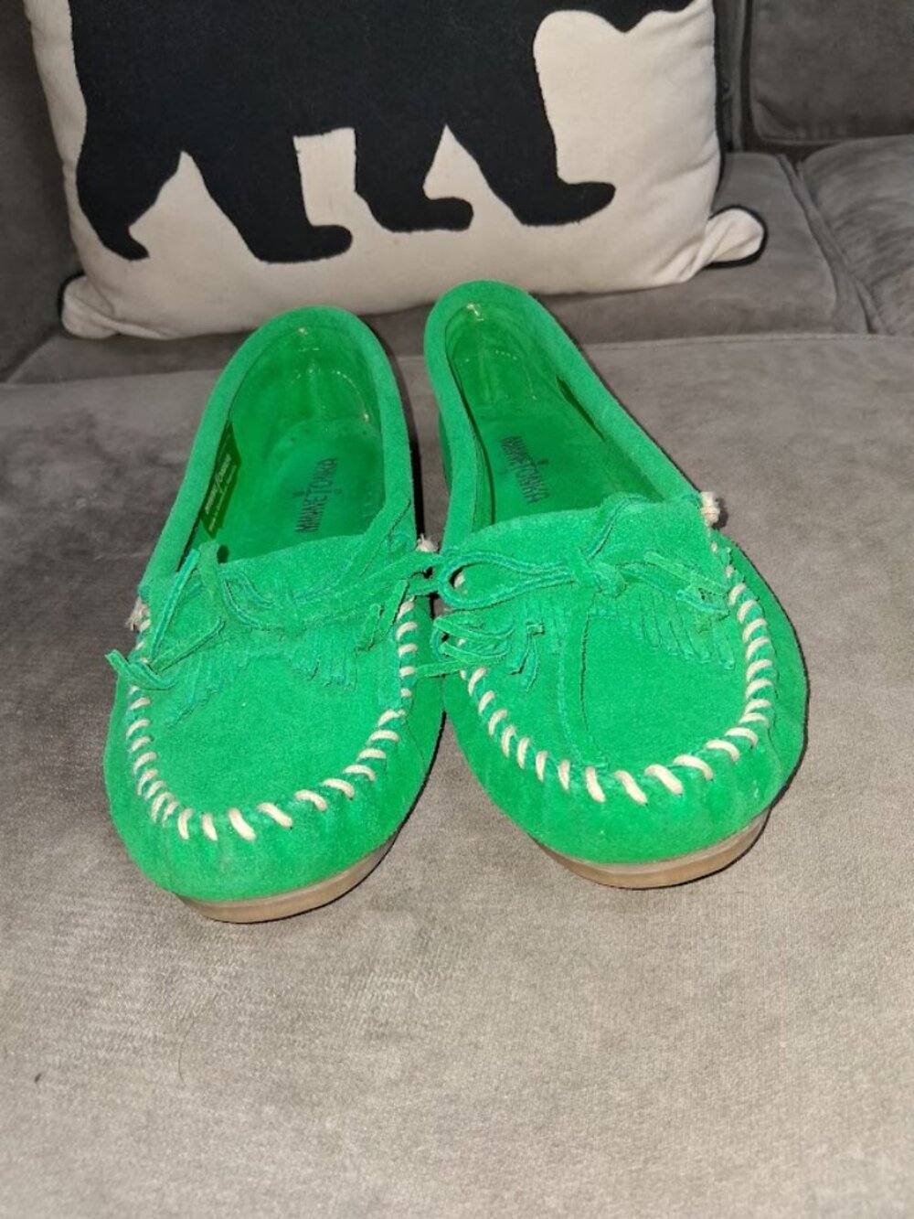 Minnetonka Green Suede Kiltie Moccasins Women's Sz 8M - Picture 2 of 8